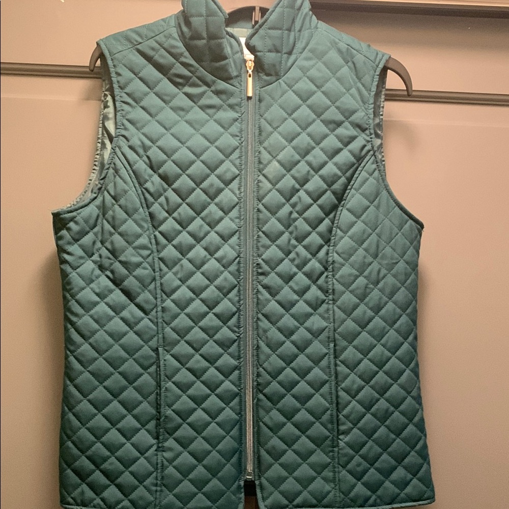 Green Quilted Vest with Stand-Up Collar